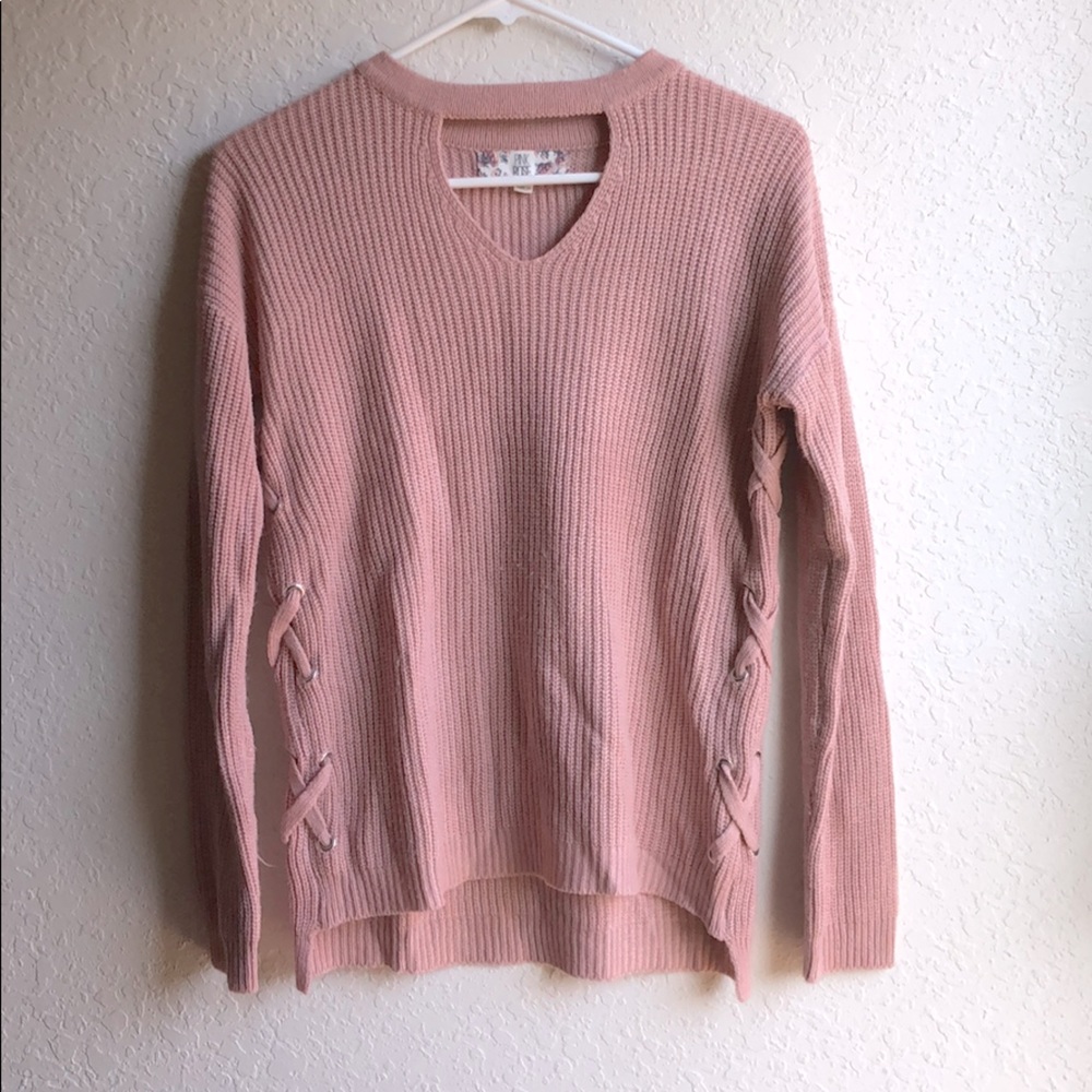 Pink Cutout Neck Sweater